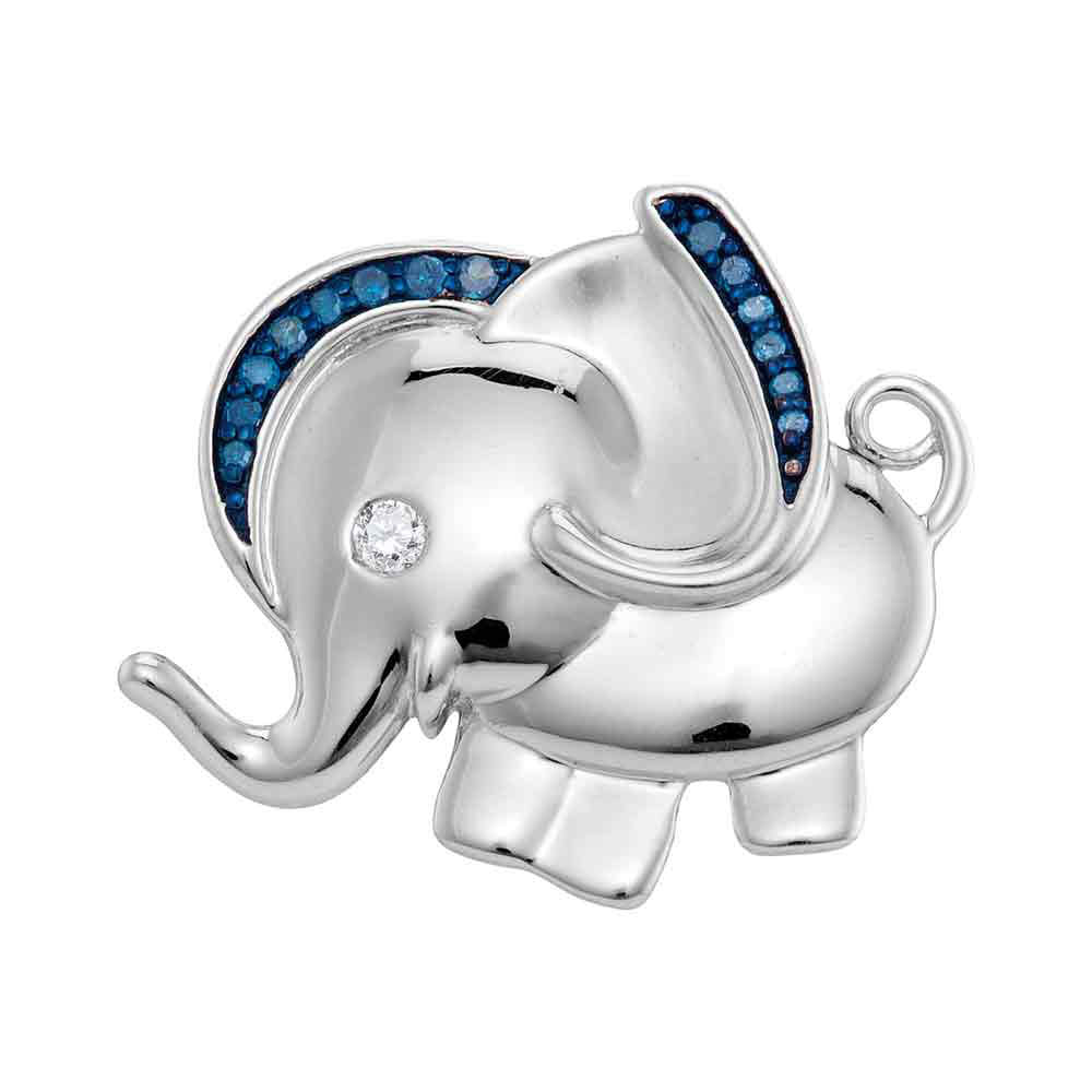 Sterling Silver Women's Blue Color Enhanced Diamond Elephant Charm Pendant 1/10 ctw