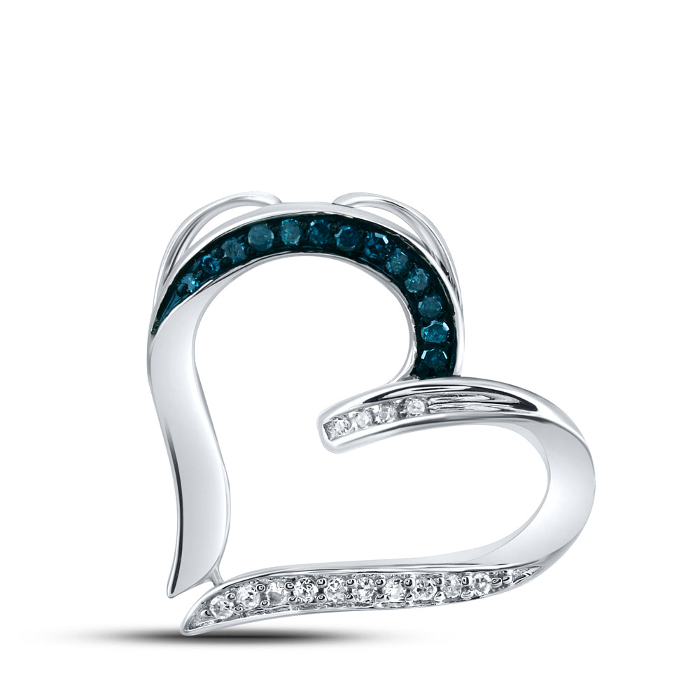 Sterling Silver Women's Blue Color Enhanced Diamond Bisected Heart Pendant 1/10 ctw - view 2
