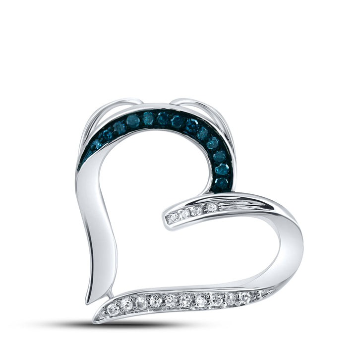 Sterling Silver Women's Blue Color Enhanced Diamond Bisected Heart Pendant 1/10 ctw - view 2