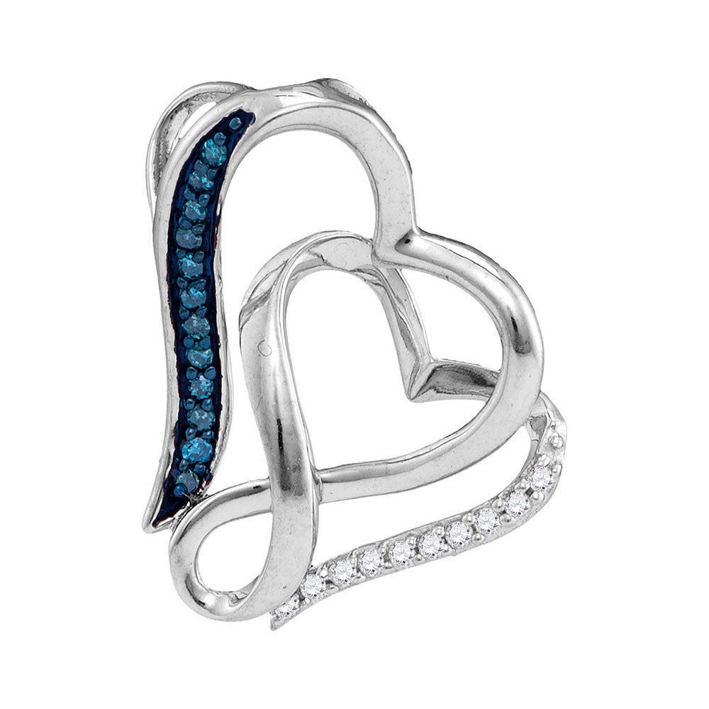 Sterling Silver Women's Blue Color Enhanced Diamond Heart Pendant 1/20 ctw