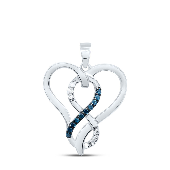 Sterling Silver Womens Round Blue Color Enhanced Diamond Heart Infinity Pendant 1/10 Cttw