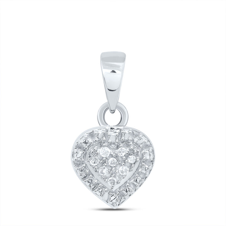 Sterling Silver Womens Round Diamond Small Heart Pendant .03 Cttw