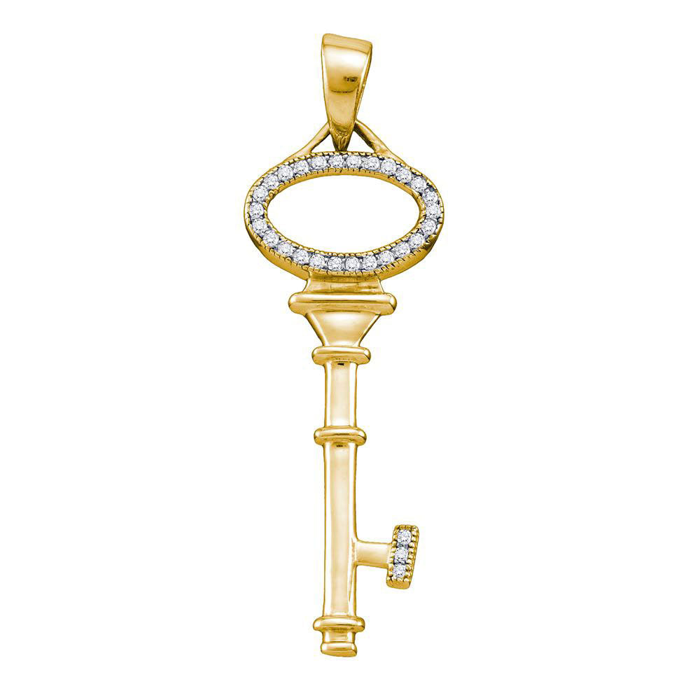 Sterling Silver Women's Diamond Yellow-tone Key Love Anniversary Pendant 1/10 ctw