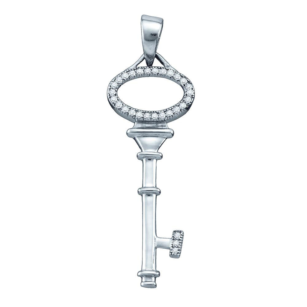 Sterling Silver Women's Round Diamond Key Love Pendant 1/10 ctw