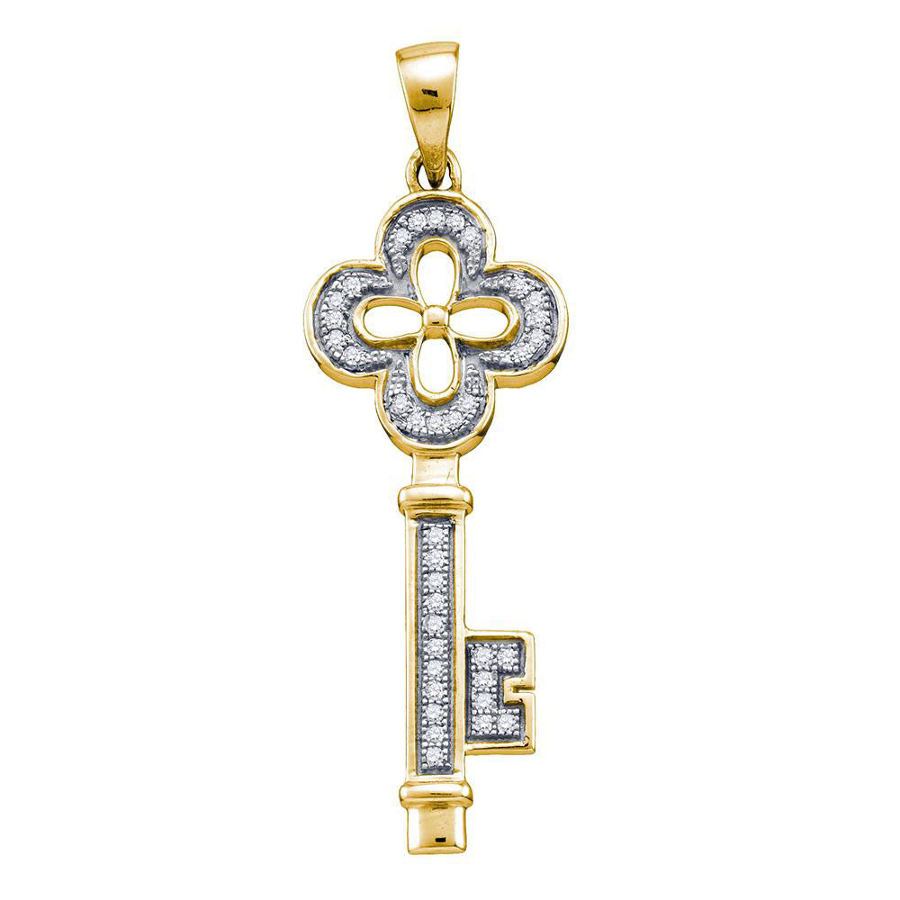 Yellow-tone Sterling Silver Women's Diamond Key Love Pendant 1/8 ctw