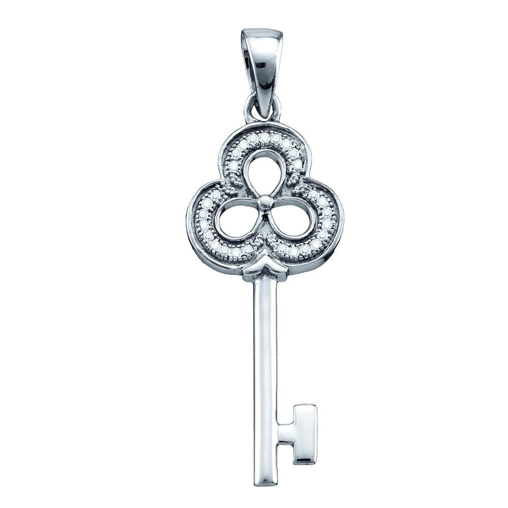 Sterling Silver Women's Diamond Trefoil Key Love Pendant 1/12 ctw