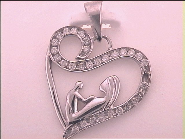 Sterling Silver White Diamond Mother Child Heart Embrace Charm Pendant .30 ctw