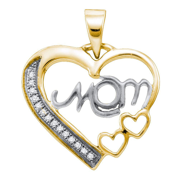 Sterling Silver White Diamond Mom Mothers Women's Heart Yellow-tone Pendant 1/20 ctw