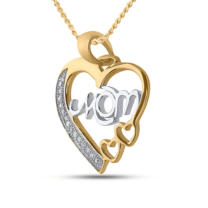 Sterling Silver White Diamond Mom Mothers Women's Heart Yellow-tone Pendant 1/20 ctw - view 2