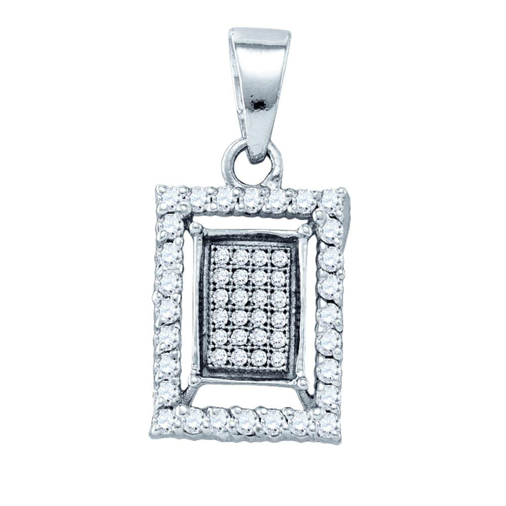 Sterling Silver Women's Diamond Rectangle Frame Cluster Pendant 3/8 ctw