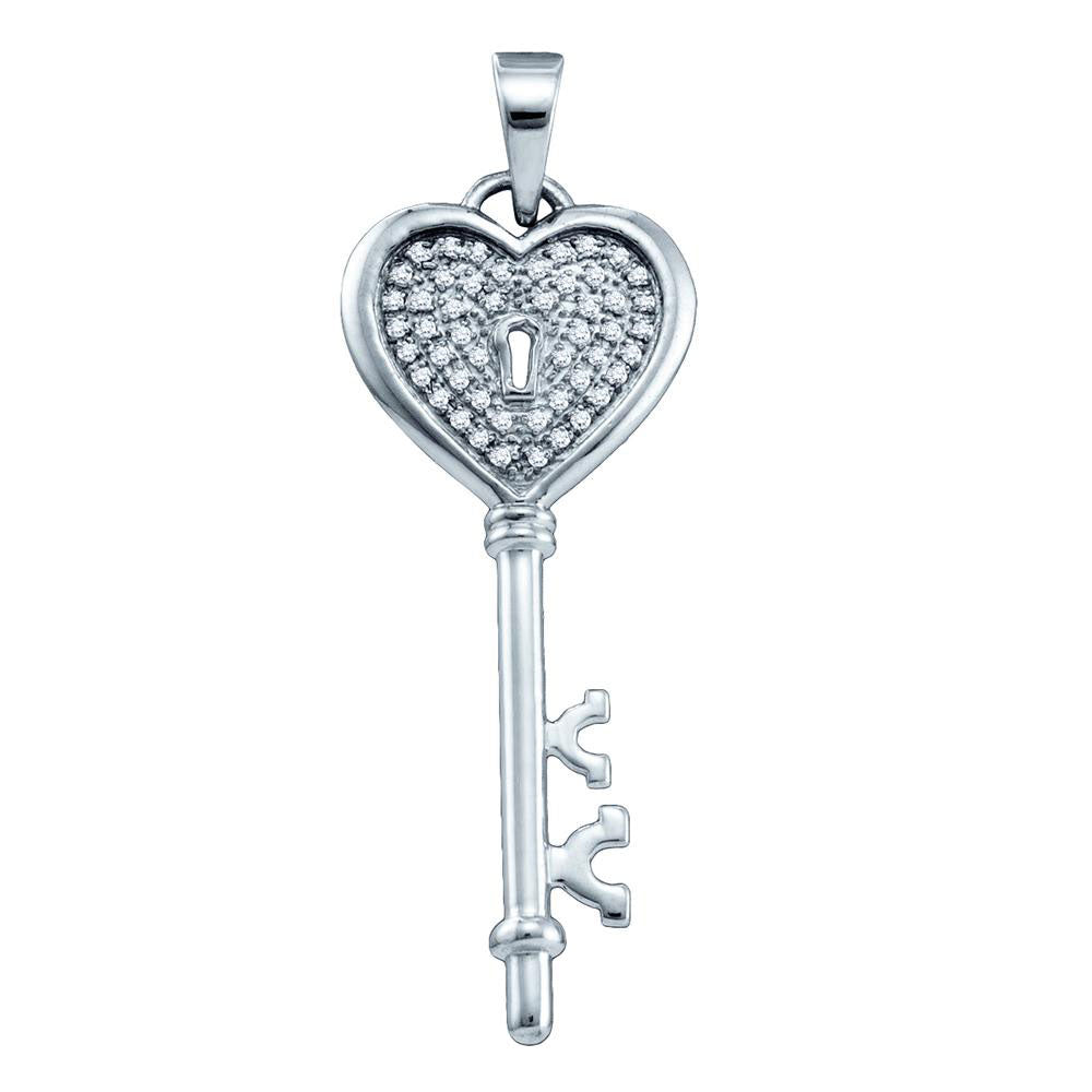 Sterling Silver Women's Diamond Key Lock Heart Pendant 1/6 ctw