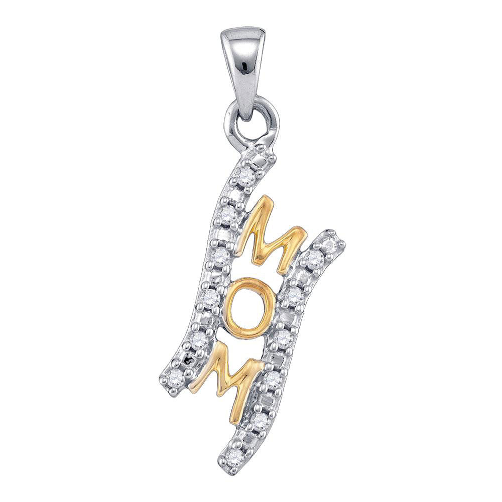 Sterling Silver Women's Diamond 2-tone Mom Mother Pendant 1/10 ctw