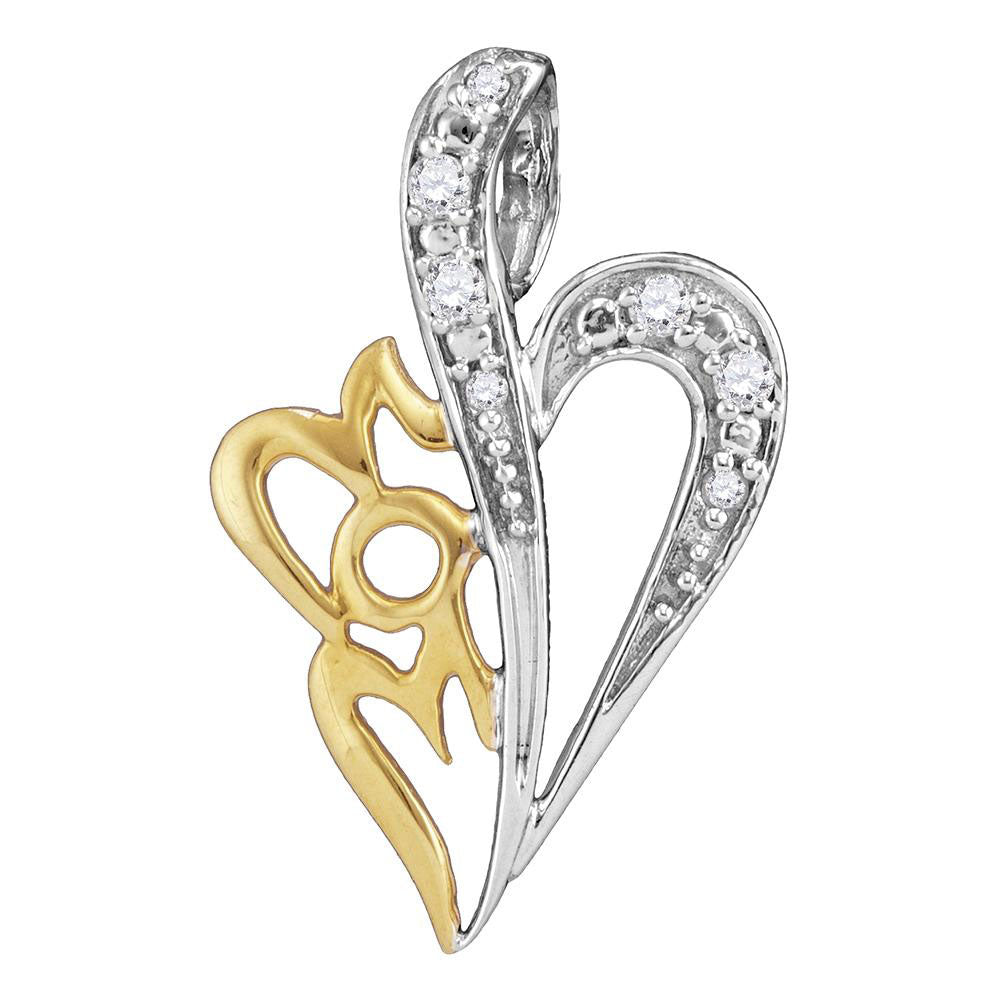 Sterling Silver Women's Round Diamond Mom Heart Pendant 1/8 ctw
