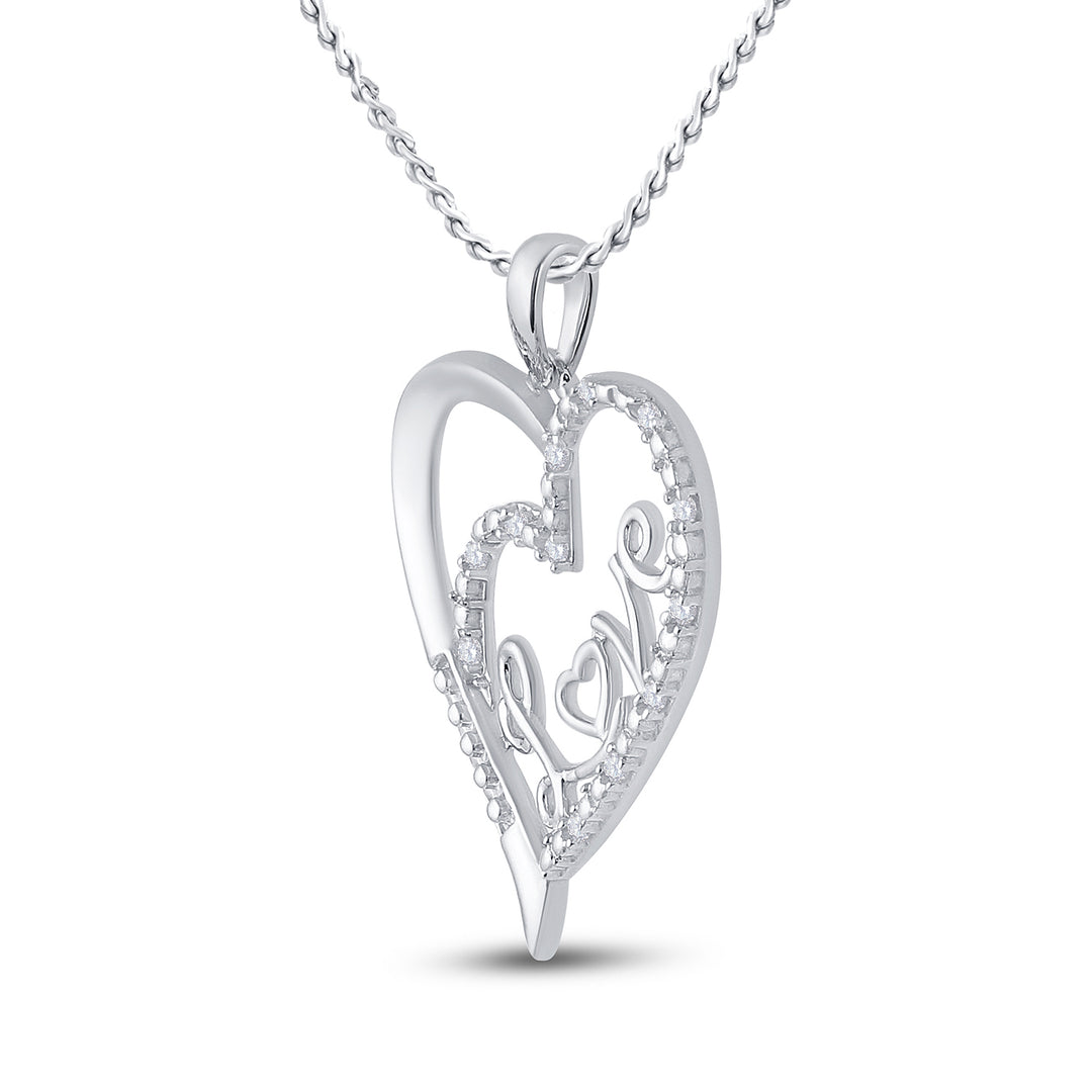 Sterling Silver Women's Diamond Double Heart Pendant 1/10 ctw