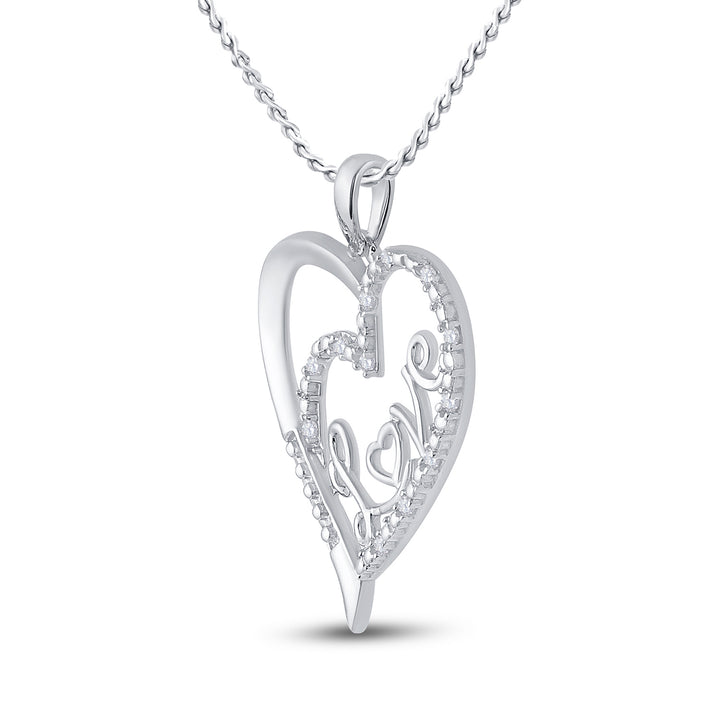 Sterling Silver Women's Diamond Double Heart Pendant 1/10 ctw