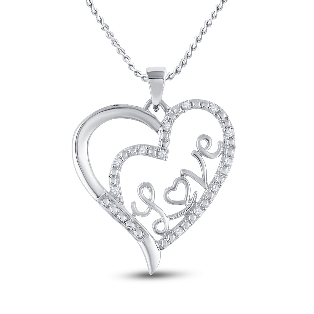 Sterling Silver Women's Diamond Double Heart Pendant 1/10 ctw - view 2