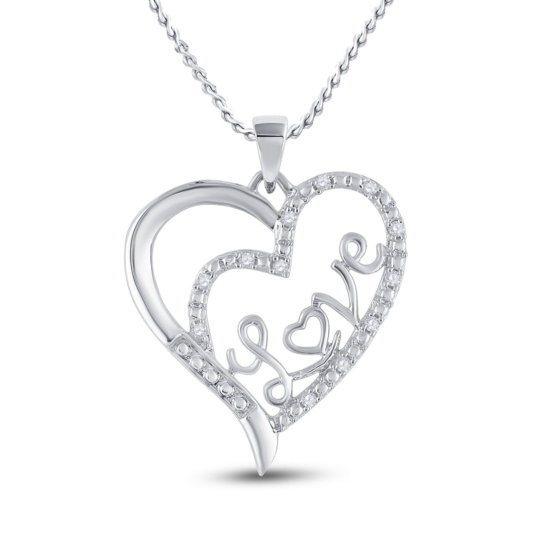 Sterling Silver Women's Diamond Double Heart Pendant 1/10 ctw - view 2