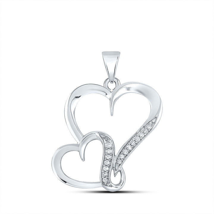 Sterling Silver Women's Diamond Double Heart Pendant 1/10 ctw