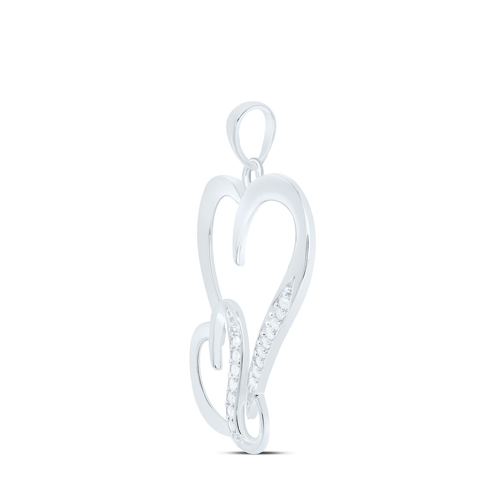 Sterling Silver Women's Diamond Double Heart Pendant 1/10 ctw - view 2