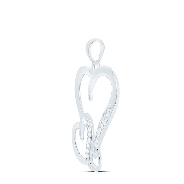 Sterling Silver Women's Diamond Double Heart Pendant 1/10 ctw - view 2