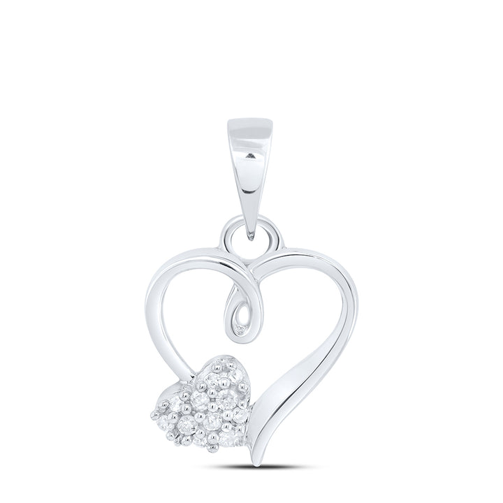 Sterling Silver Womens Round Diamond Heart Pendant 1/20 Cttw