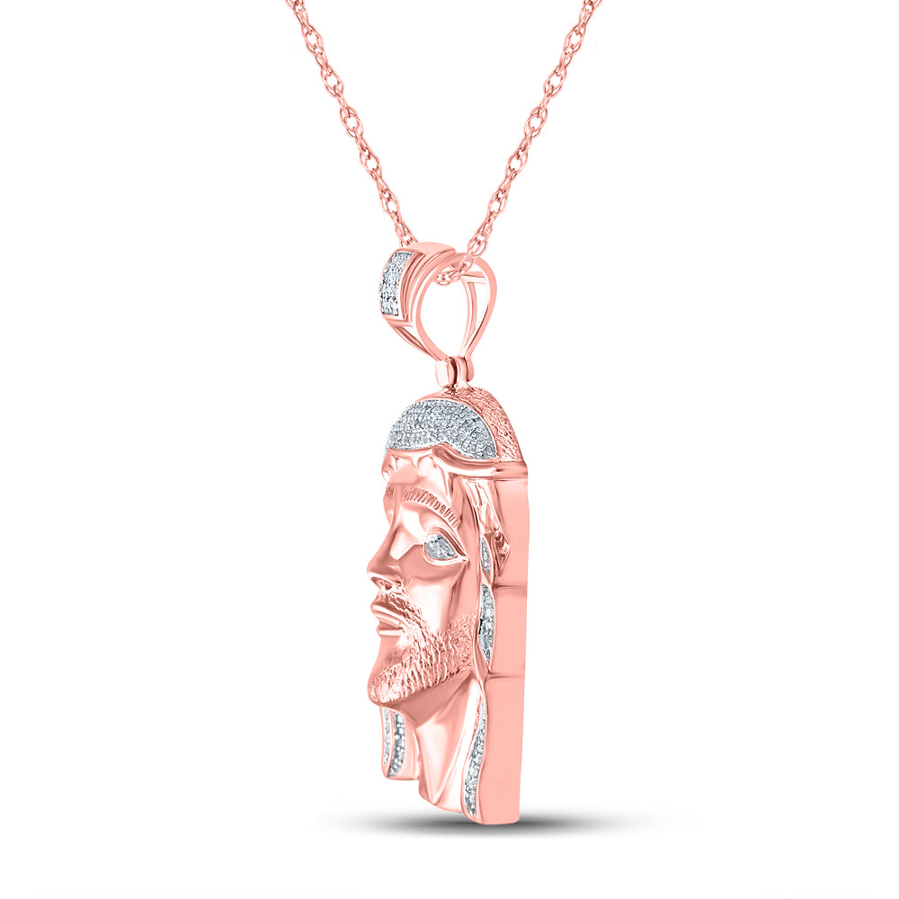 Rose-tone Sterling S Men's Diamond Jesus Charm 3/8 ctw