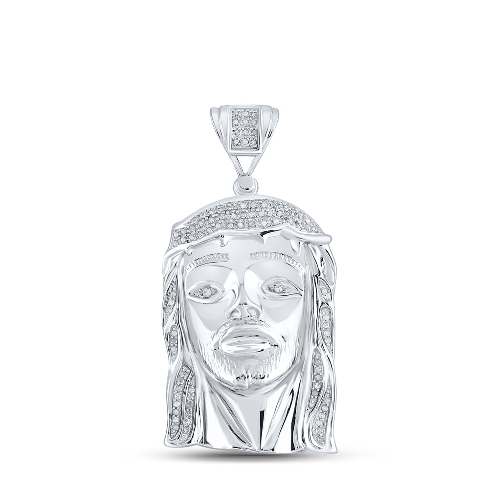 Sterling Silver Men's Diamond Jesus Face Charm Pendant 3/8 ctw