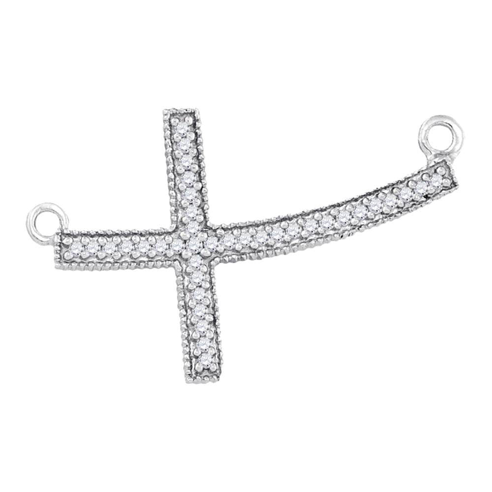 Sterling Silver Women's Diamond Curved Sideways Cross Pendant Necklace 1/6 ctw