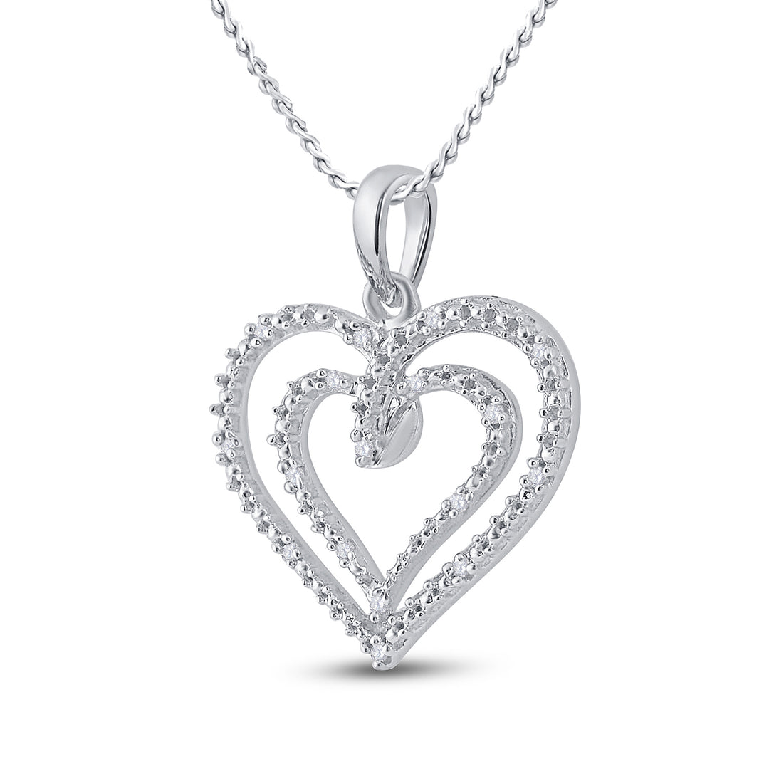 Sterling Silver Women's Round Diamond Heart Pendant 1/20 ctw