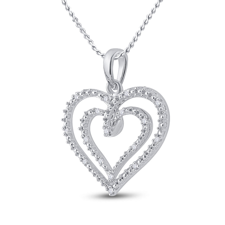 Sterling Silver Women's Round Diamond Heart Pendant 1/20 ctw