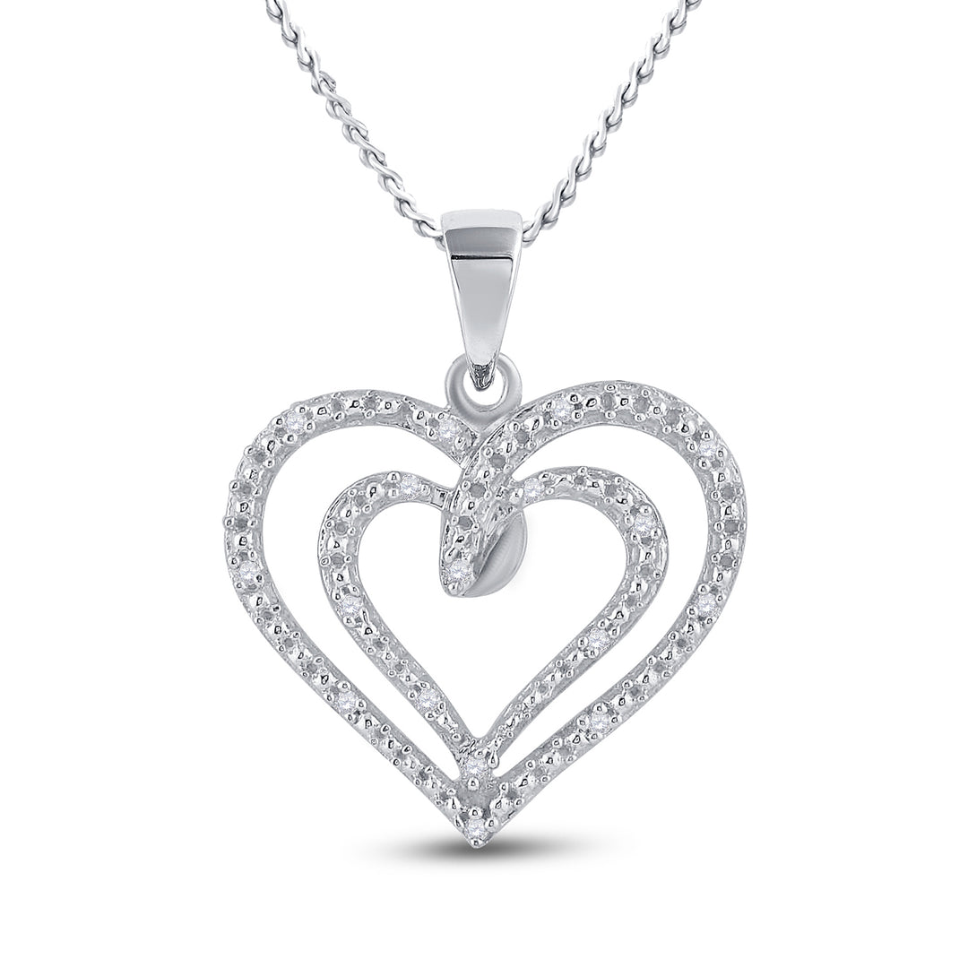 Sterling Silver Women's Round Diamond Heart Pendant 1/20 ctw - view 2