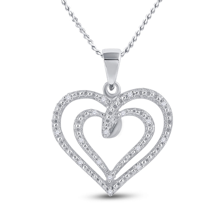Sterling Silver Women's Round Diamond Heart Pendant 1/20 ctw - view 2
