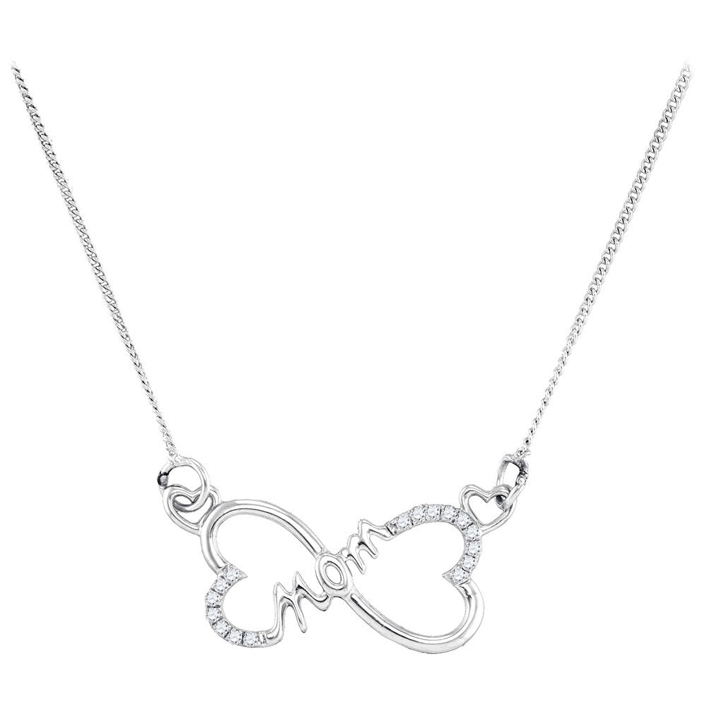 Sterling Silver Women's Diamond Mom Heart Pendant Necklace 1/12 ctw