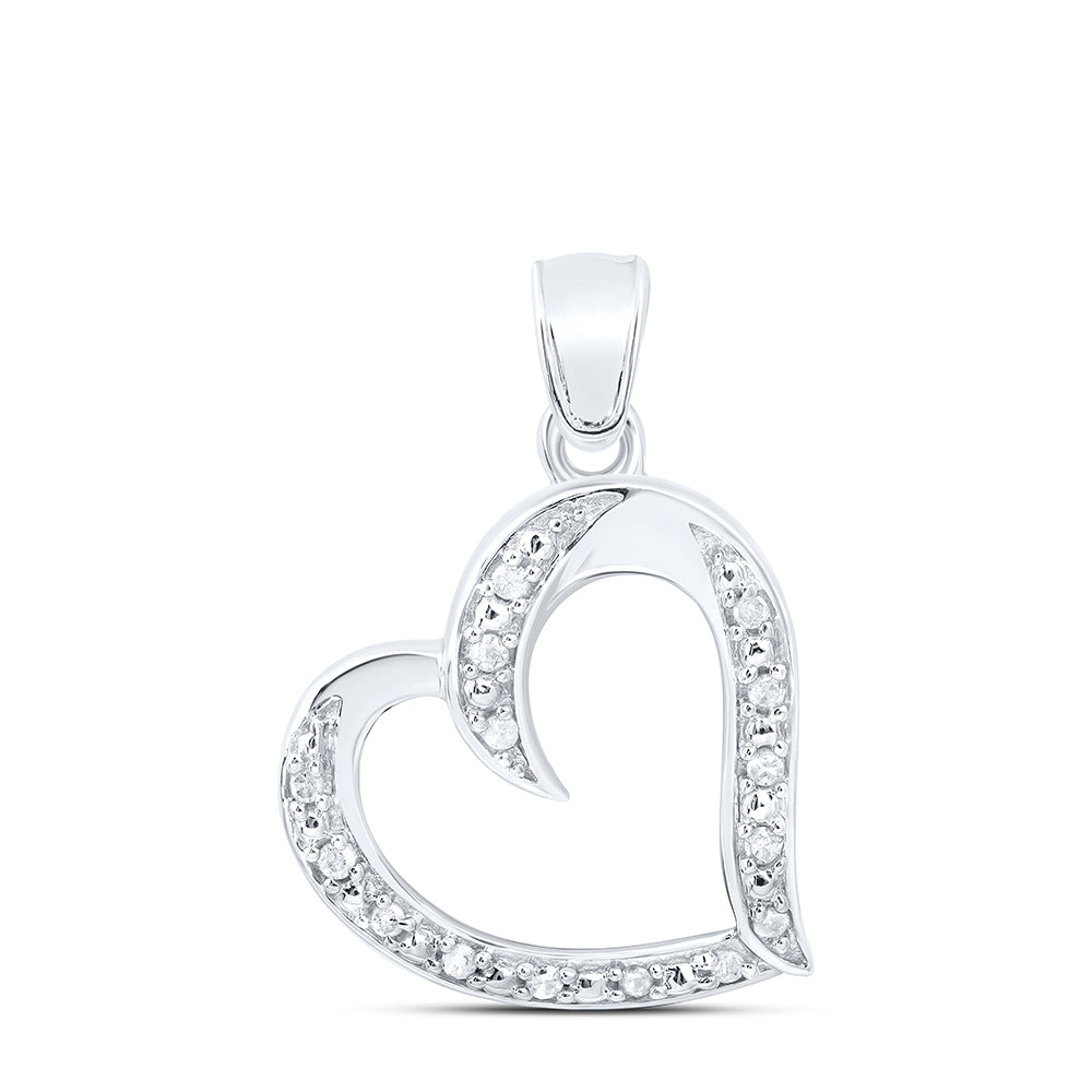 Sterling Silver Womens Round Diamond Heart Pendant 1/10 Cttw