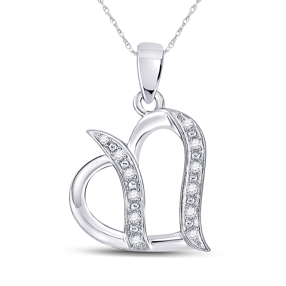 Sterling Silver Women's Diamond Heart Pendant 1/10 ctw - view 2
