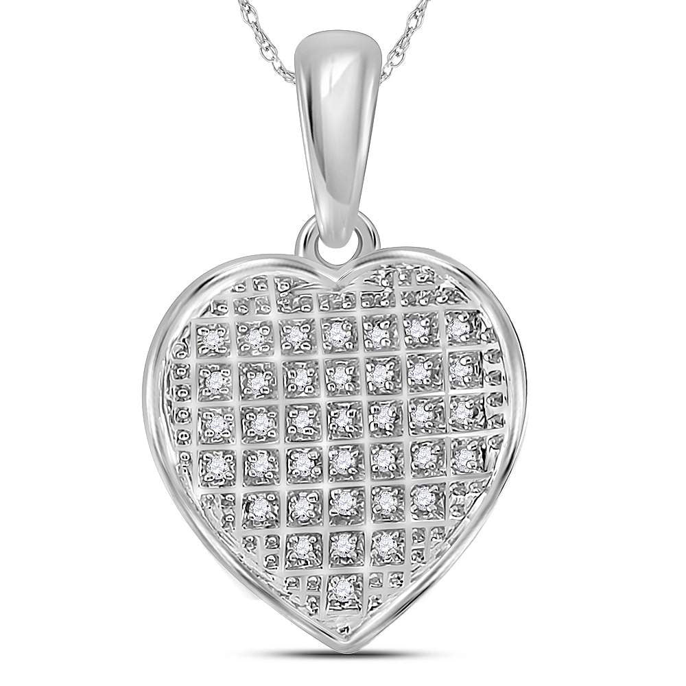 Sterling Silver Women's Round Diamond Heart Pendant 1/10 ctw - view 2