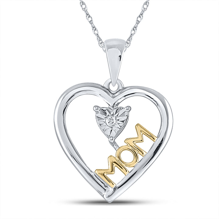 Sterling Silver Womens Round Diamond Moving Twinkle Solitaire Two-tone Mom Heart Pendant .02 Cttw