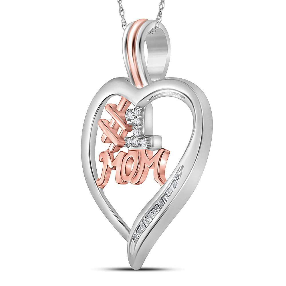 Sterling Silver Women's Diamond Rose-tone #1 Mom Mother Heart Pendant 1/12 ctw