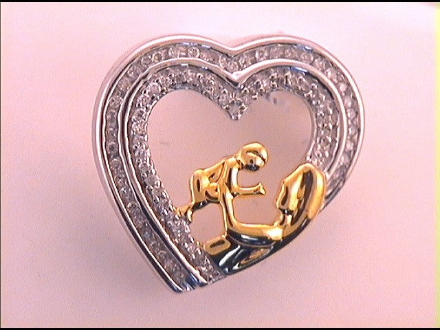 Sterling Silver Women's Diamond Heart Mom Pendant 1/6 ctw