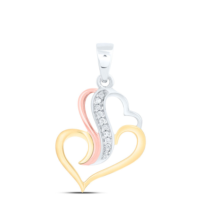 Triple-tone Sterling Silver Women's Diamond Heart Pendant 1/20 ctw - view 2