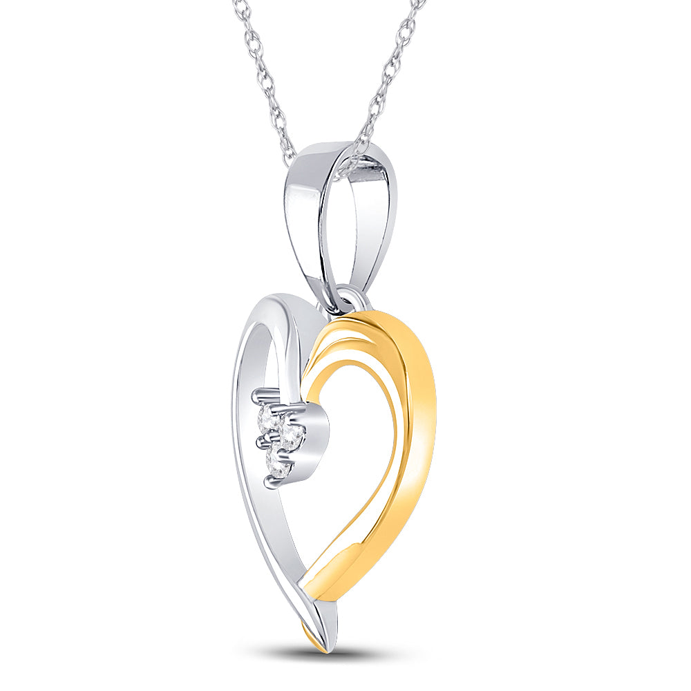 Two-tone Sterling Silver Women's Diamond Heart Cluster Pendant 1/20 ctw