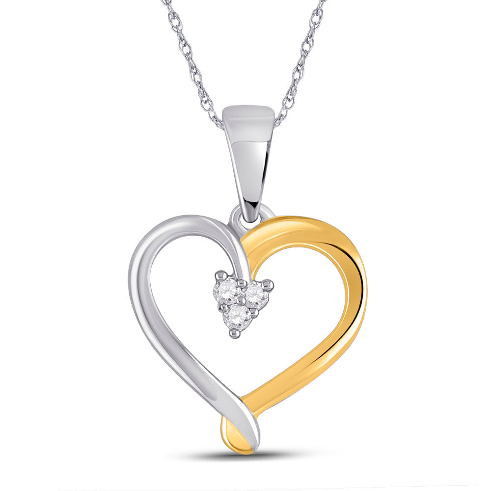 Two-tone Sterling Silver Women's Diamond Heart Cluster Pendant 1/20 ctw - view 2