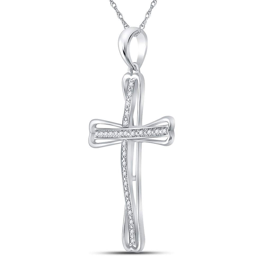 Sterling Silver Women's Round Diamond Cross Pendant 1/10 ctw