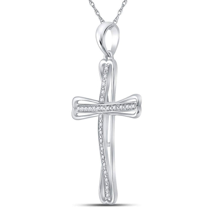 Sterling Silver Women's Round Diamond Cross Pendant 1/10 ctw