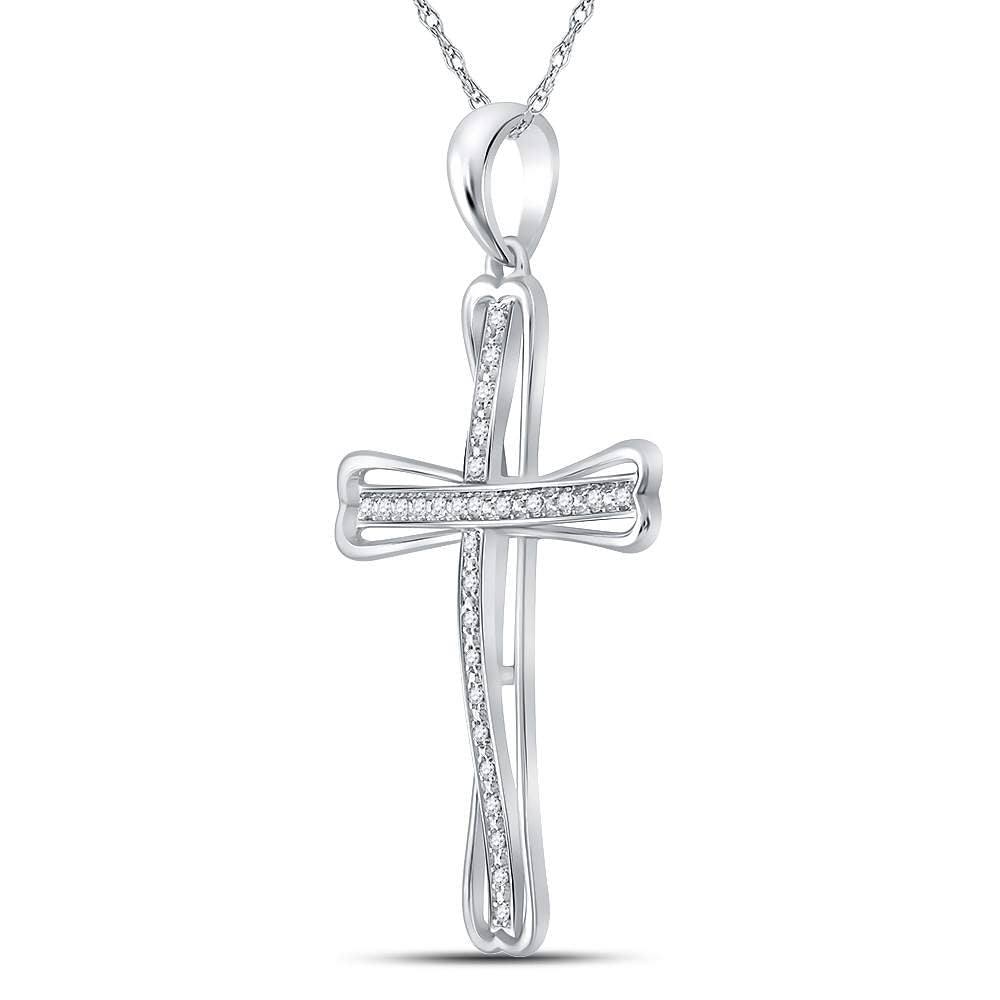 Sterling Silver Women's Round Diamond Cross Pendant 1/10 ctw - view 2