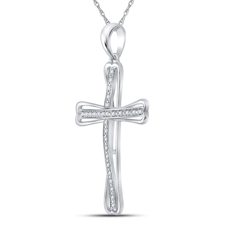 Sterling Silver Women's Round Diamond Cross Pendant 1/10 ctw - view 2