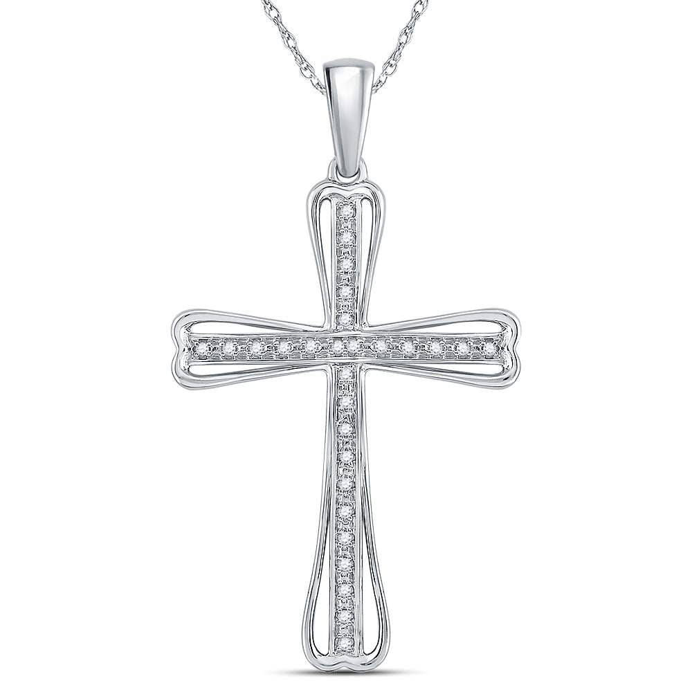 Sterling Silver Women's Round Diamond Cross Pendant 1/10 ctw - view 3