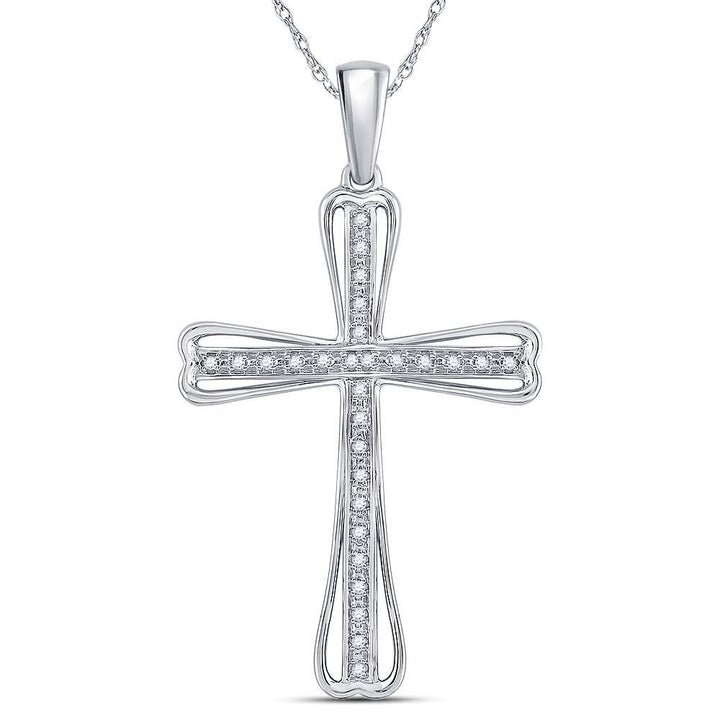 Sterling Silver Women's Round Diamond Cross Pendant 1/10 ctw - view 3