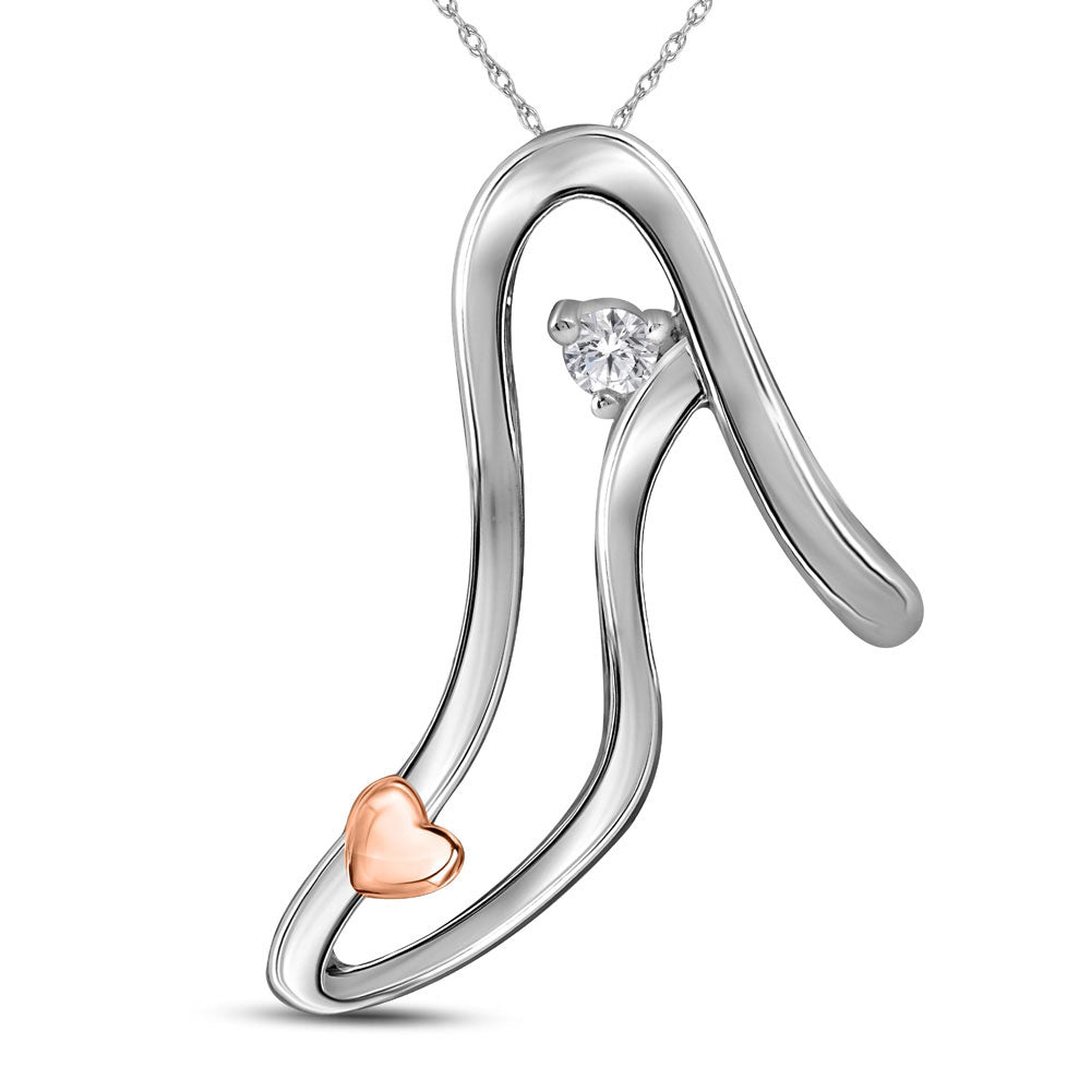 Sterling Silver Women's Diamond Stiletto High-heel Shoe Pendant 1/20 ctw - view 2