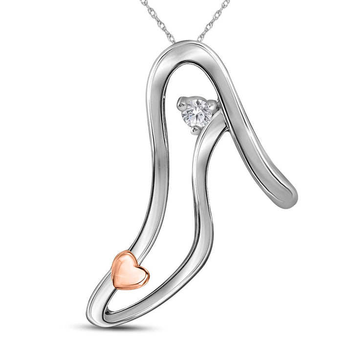 Sterling Silver Women's Diamond Stiletto High-heel Shoe Pendant 1/20 ctw - view 2